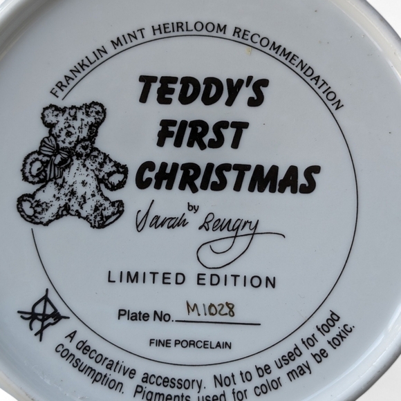 Vtg Franklin Mint Heirloom Teddy's First Christmas Limited Ed. Collectors Plate - Picture 4 of 6